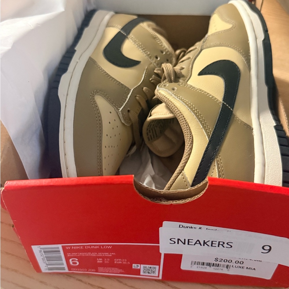 Nike Dunk Low Sneakers in Tan and Black size 6W